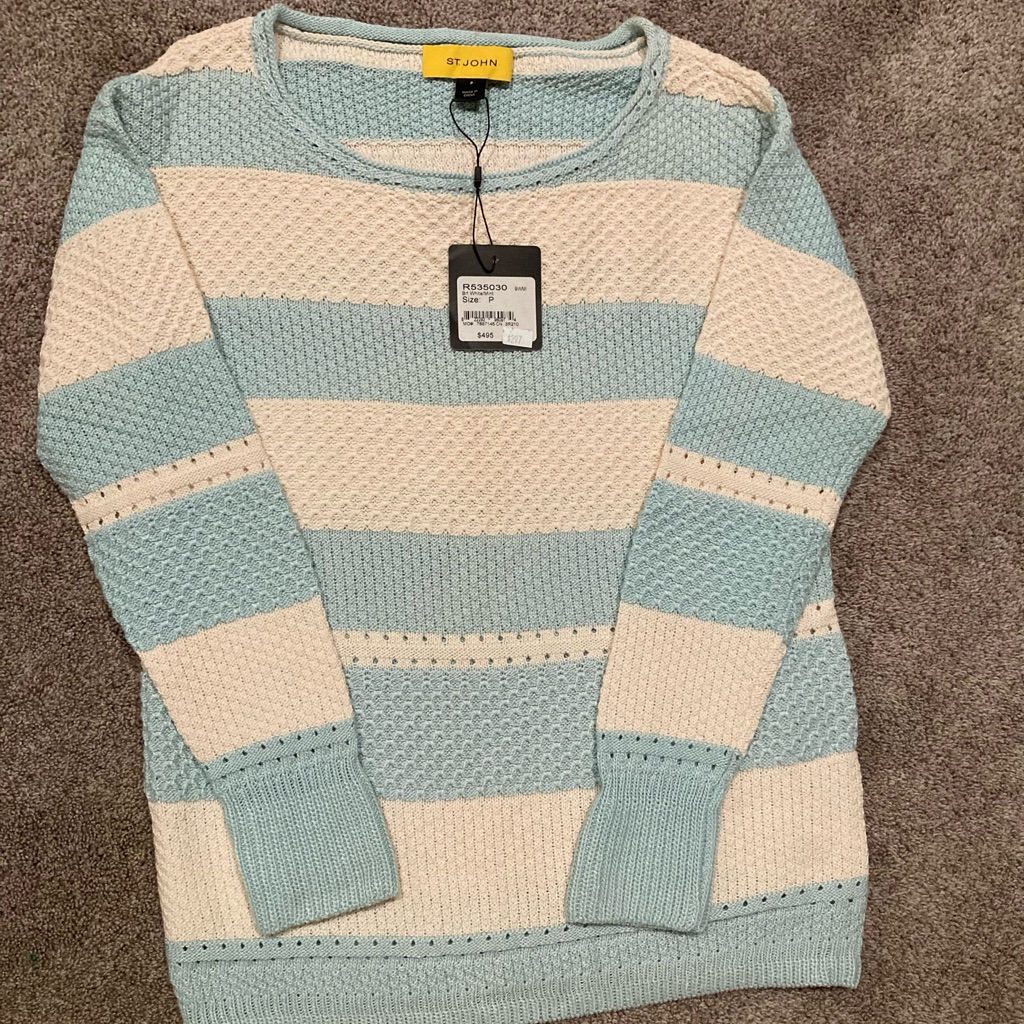 Nwt St John White And Mint Women’s Petite Sweater